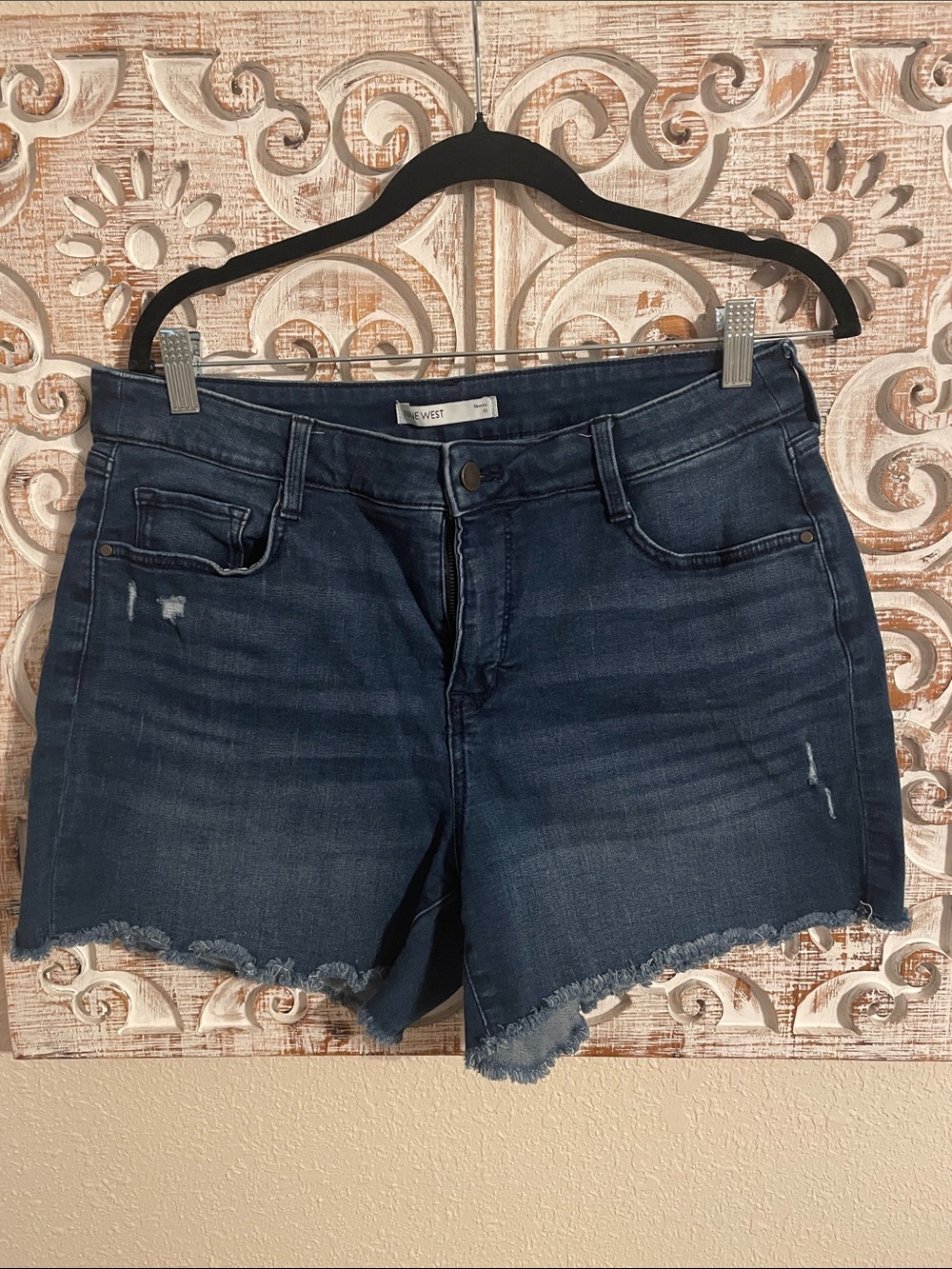 Nine West Indigo Frayed Hem Denim Shorts